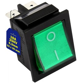 Switch Double Pole Green Luminous 250V 16A 4 Buttons 6.3 mm 22 x 30 mm Black Housing MONTERAL