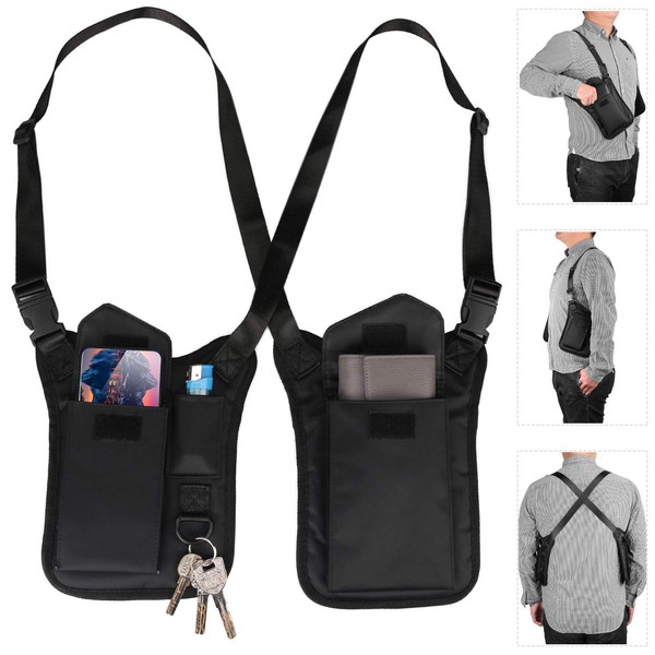 Neween Anti-Theft Hidden Underarm Shoulder Bag, Concealed Shoulder Holster Storage with Pack Pocket, Multipurpose Men/Women Safety Double Shoulder Armpit Tactical Bag for Outdoor (Different Pocket)
