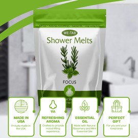 We-Tab Shower Steamers 10-pk with Essential Oil Aromatherapy to Focus, Long Lasting Rosemary Mint Scent, No Stain or Artificial Dye, for Relaxation, Stress Relief & Self Care