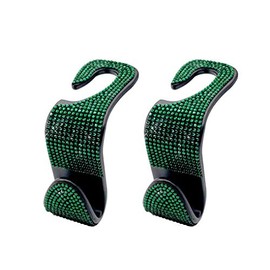 2 Pcs Car Seat Hooks Bling Crystal Headrest Hanger Hook, Auto Back Seat Hangers Rear Hook for Purse Handbag Clothes Grocery Bag Green