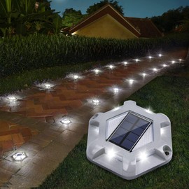 VOLISUN Solar Deck Lights, 12-Pack Waterproof 1200mAh Wireless Outdoor LED Aluminum Dock Lighting Warning Step Lights for Driveway Sidewalk Garden Pathway Yard(White)