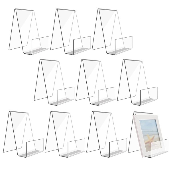 10 Pack Clear Sign Holder Stand Acrylic Book Stands, Sign Display Stand for Table Tag Card Book Menu Poster Magazine, Brochure Holder Stand for Home Coffee Shop Bookstore Restaurant