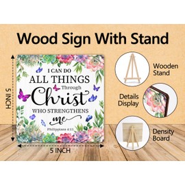 Christian Wood Sign, I Can Do All Things Through Christ Who Strengthens Me Bible Verse Gifts For Women, Butterfly Religious Plaque With Stand, Inspirational Christmas Gifts For Family Friends -09