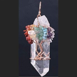 WooJoo Tree of Life Tree of Life Hand Polished Natural Crystal Gemstone Copper Seven Stone Healing Stone Health Luck Purification Good Luck Amulet Power Stone Pendant Necklace for Men Women Feng Shui