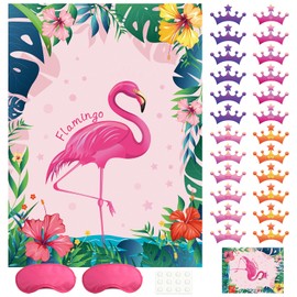 NEBURORA Pin The Crown on The Flamingo with 24 Crowns Pin The Crown on The Flamingo Theme Party Game for Kids Birthday Party Supplies