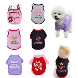 KATOLK 6 Pack Dog Clothes for Small Dogs Boy and Girl, Soft and Breathable Puppy Kitten Dog Shirts with Letters for Pet Dogs Cats, Summer Dog T-Shirts Apparel Sleeveless Vests for Chihuahua Yorkies(M)