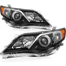cciyu Headlight Assembly Replacement For Toyota For Camry 2012-2014 Black Housing Amber Reflector Clear Lens Driver & Passenger Side TO2502211 TO2502212