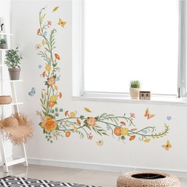 Tanlaby Roses Flower Tendril Wall Sticker Plants Flowers Wall Sticker Retro Flowers Grass Wall Decoration for Living Room Bedroom Offices TV Sofa Bathroom Background