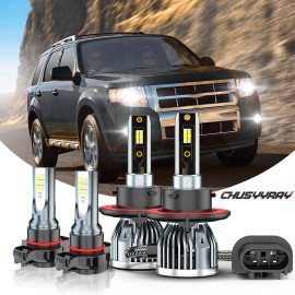 CHUSYYRAY For Ford Escape 2008-2012 4x Combo LED Headlight High Low Beam + Fog Light Bulbs