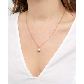 Secret & You Pearl Pendant Necklace Round Freshwater Cultured Pearl 8.0 to 8.5 mm - 925 Sterling Silver Chain and Pendant Rhodium or 18k Gold Plated 40 or 45 cm long.