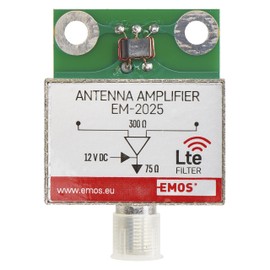 EMOS Broadband Amplifier 25 dB (Frequency Range 5-260 MHz, 470-790 MHz) for Mounting in Antenna Socket 27 mm, Signal Amplifier with F Socket for TV, Radio, Cable TV