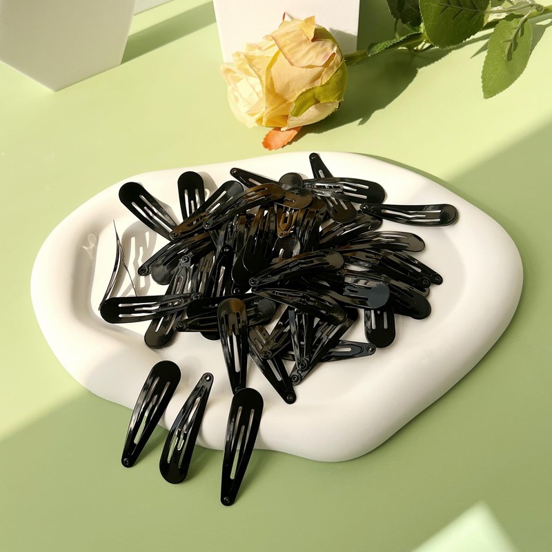 50 Pack Black Metal Snap Hair Clips for Women –