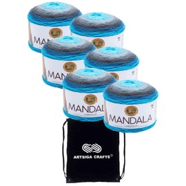 Lion Brand Mandala Spirit 525-212 (6-Skeins - Same Dye Lot) DK Light Worsted #3 Acrylic Yarn for Crocheting and Knitting with Project Bag