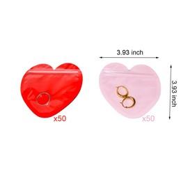 100Pcs Heart-Shaped Jewelry Bags Small Bags for Small Business Heart Clear Resealable Zip Lock Resealable Baggies Cute Mini Packaging Pouch for Bracelets Rings Valentine's Day Supplies (pink&red)