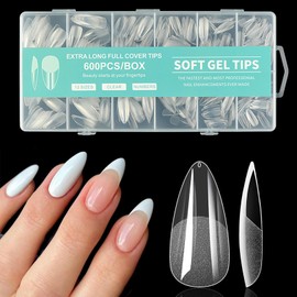 UKKQES 600pcs False Nail Tips, Gel X Nail Tips Clear Fake Nails Full Cover Acrylic Nail Tips for Extension Nail Manicure Salon Home DIY, 12 Sizes