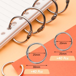 80 Pcs Binder Rings，SPOKKI 30mm /25mm Flashcard Rings Loose Leaf Binder Rings, Nickel-Plated Small Book Index Card Rings for Flash Cards, Treasury Tags, Cue Cards, School, Office, Home(80 Pcs)