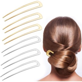YXL 6Pcs French Hair Pins, U-Shaped Large Hair Pins, French Twist Hair Pin for Women Girls Hairstyle Accessories (Silver and Gold)
