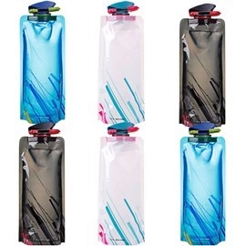 Pack of 6 Foldable Water Bottles, Water Bags for Hiking, Adventure, Foldable Water Bottle, Hydration Backpacks, Water Weight Bag for Hiking, Adventure, Travel, 700 ml