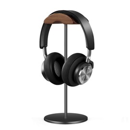 QinCoon Headphone Stand, Walnut Wood & Aluminium Headset Stand, Nature Walnut Gaming Headset Holder with Solid Heavy Base for All Headphone Sizes (Black)