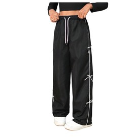 SweatyRocks Girl's Y2K Bow Wide Leg Pants Drawstring Waist Athletic Long Trousers Black 9Y