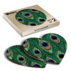 2 x Heart Coasters - Peacock Feather Design Bird Pattern