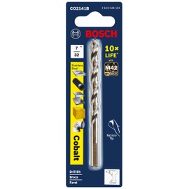 BOSCH CO2141B 1-Piece 7/32 In. x 3-3/4 In. Cobalt M42 Metal Drill Bit with Three-Flat Shank for Drilling Applications in Stainless Steel, Cast Iron, Titanium, Light-Gauge Metal, Aluminum