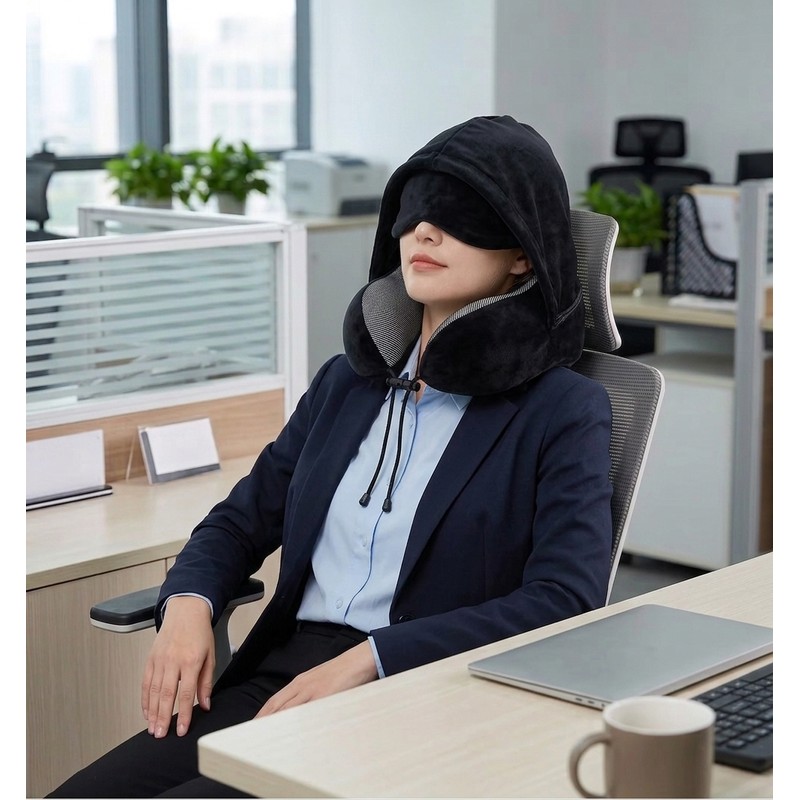 Memory Foam Hooded U-Shaped Travel Pillow – Detachable Cover for