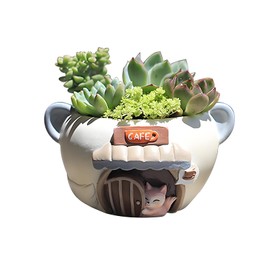LKMUPNR Succulent Pots,4 Inch Plant Pots,Cat Planter,Fox Planter Pot,Planting Pots,Plant Pots Indoor with Drainage,Flower Pots for Indoor Plants (Cafe Fox)