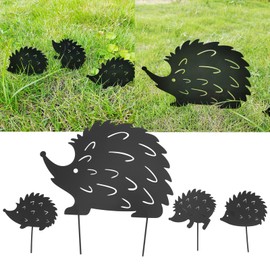 TOPINCN 4Pcs Metal Hedgehog Garden Stakes Installation Plugins Creative Animal Hollow Ornaments Cuteanimal Crafts Iron Decorated Outdoor Garden Big Hedgehog