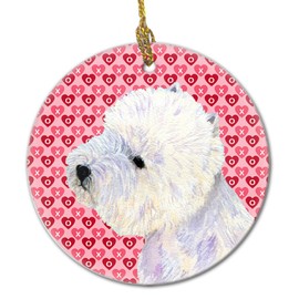 Caroline's Treasures LH9135CO1 Westie Valentine's Love and Hearts Ceramic Ornament, Multicolor