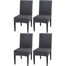 Chair Covers 4 Pieces Chair Covers Choose Color Elastic Stretch Washable Chair Cover Seat + Back Full Cover Removable Dining Chair Cover for Home Hotel Wedding Wedding Party etc (Dark Gray 4pcs)