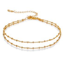 Gold Ankle Bead Bracelet For Women Dainty Layered Waterproof Anklet Set Non Tarnish Adjustable Summer Beach Jewelry