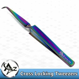 A2Z Stainless Steel Multi Rainbow Color 3D Eyelash Extension Tweezers X Type Str