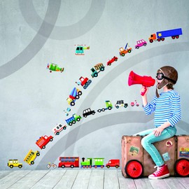 DECOWALL DS4-8004 Transports construction Car Kids Wall Stickers Decals Peel and Stick Removable for Nursery Bedroom Living Room autocollant mural enfant decor