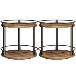 YATINEY Spice Rack, Set of 2 Lazy Susan Organizer, 2-Tier Turntable Organizer, Rotating Spice Rack Organizer For Cabinet, Compact and Versatile, for Kitchen Countertop, Rustic Brown SR22L2BR