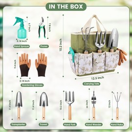 Gardening Tools Set, Garden Tool Kit Comes with Bag, Garden Tool Set with Spray-Bottle, Durable Garden Tools Organizer Handbag,Rust-Proof Garden Tool Set, Ideal Gardening Gifts (Green)
