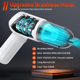 Reesibi 4 in 1 Powerful Compressed air Duster - Brushless Motor 150000RPM Cordless Air Blower & 15KPA Car Vacuum Cleaner - Keyboard Cleaner Kit - Electric Dust Blower with 3 Speed & 7600mAh Battery