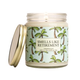 Moonlight Makers Funny Retirement Candle, “Smells Like Retirement”, Retirement Gift for Men & Women, Goodbye Gift For Coworkers, Sandalwood Soy Candle, 40+ Hour Burn Time, 9oz Clear Glass Jar