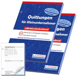 Nezyo Duplicate Receipt Pad for Small Business A6 High - 2 x 50 Sheets Perforated Receipt Pads for Small Business Clubs Self-Employed (2 Pieces)