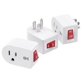 Cable Matters [ETL Listado] Paquete de 3 adaptadores de tomacorriente con puesta a tierra, interruptor de encendido/apagado, interruptor de enchufe, adaptador de toma única, blanco