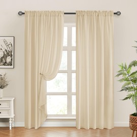 HOMEIDEAS Non-See-Through Beige Privacy Sheer Curtains, 52 X 72 Inches Long 2 Panels Taupe Sheer Curtains Light Filtering Window Drapes for Bedroom Living Room