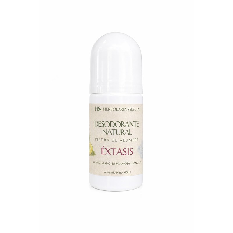 Herbolaria Selecta Desodorante Natural Roll-On Éxtasis, Piedra de Alumbre, Sábila,