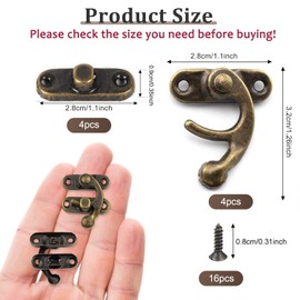Misuyue 4pcs Antique Vintage Lock Clasp, Bronze Right Latch Hook Hasp, 32 x 28mm Mini Swing Arm Clasp Latch for DIY Suitcase Toolbox Wooden Case