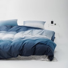 Luxlovery Blue Comforter Set Full Gradient Blue Bedding Comforter Set Ink Blue White Bedding Set Cotton Soft Breathable Blanket Quilts Modern All Season Gradient Comforter Set