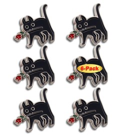 Pack of 6 Enamel Rose Black Cat Pin Women Girls Pin Brooches Funny and Cute Pe tLapel Pins for Clothes Men Women