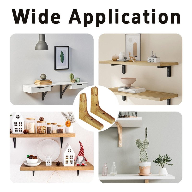 bociloy 2Pcs 3.7"×3.7" Wooden Triangle Shelf Brackets, Decorative Solid Wood