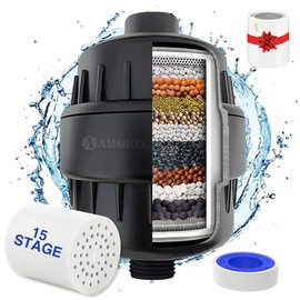Shower Filter, 15 Stage Shower Head Filter for Hard Water High Output Shower Water Filter Shower Water Softener with 2 Replaceable Filter Cartridges Reduce Chlorine, Dry Skin, Itchy Scalp -Black