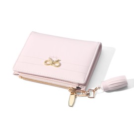 Fashion Wallets Girls Cute Small Bow Wallet Aesthetic Card Holder Bifold Wallet Coin Purse Cash Pocket with Zipper for Women (Bi-Fold Wallet, Pink)