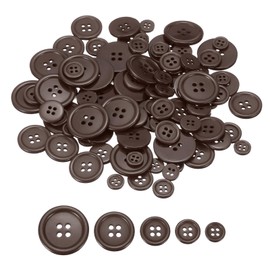 sourcing map 100 Pcs Dark Brown Resin Button, Round 4 Holes Sewing Buttons, Assorted Size Flatback Button for DIY Craft Making Clothes Sewing Handmade Ornament