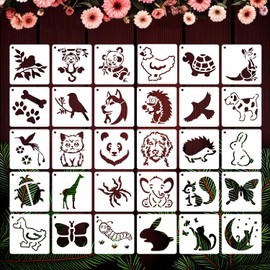 30 Pieces Cute Animal Stencils 6Inch Reusable and Flushable Print Stencils Cat Dog Panda Pattern Templates for Painting on Wood, Burning Art, Craft, Wall, Home Sign Decor, Fabric, Canvas